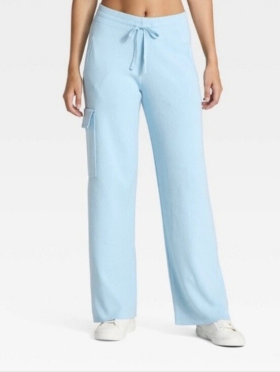 JoyLab Pants - JoyLab Womens High-Rise Knit Cargo Wide Leg Pants in Cool Blue